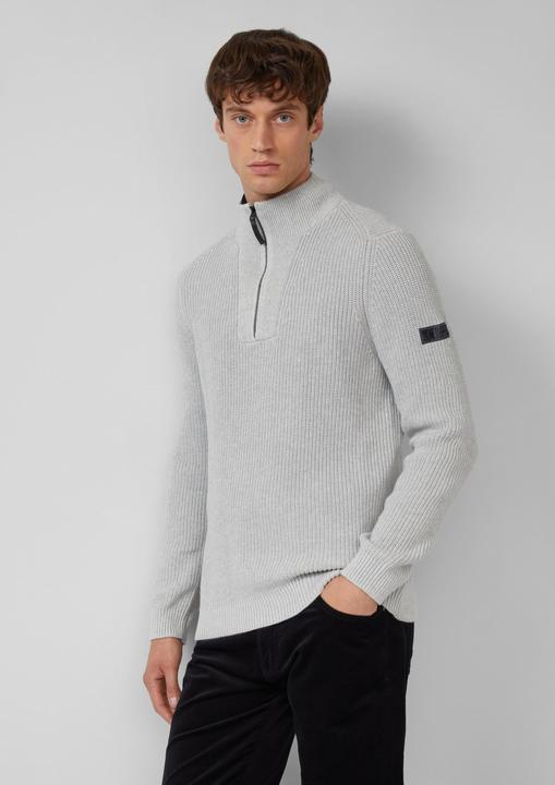 Produktbild s.Oliver Strickpullover Gerippter Baumwoll-Pullover mit Troyer-Kragen (L)