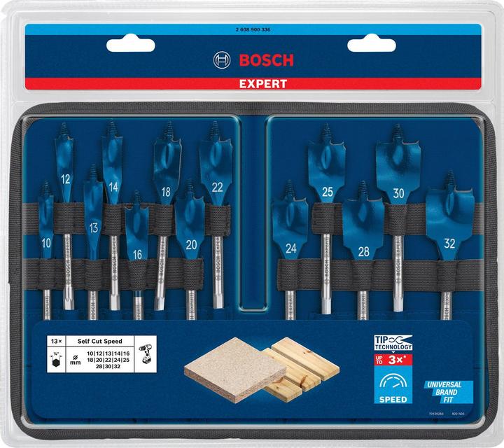Actual product image Bosch Professional Zubehör EXPERT Self Cut Speed flat milling bit set, 10/12/13/14/16/18/20/22/24/25/28/30/32 mm, 13 pcs. (10, 12, 13, 14, 16, 18, 20, 22, 24, 25, 28, 30, 32 millimetres)