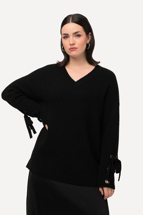 Produktbild Ulla Popken Pullover, Ärmelbänder, Oversized, V-Ausschnitt, Langarm (56)