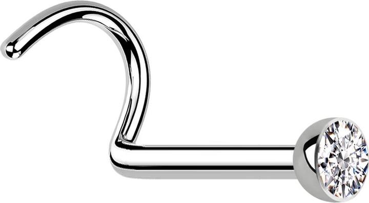 Star Piercing Nasenstecker gebogen silber mit Kristall silber (ohne Messing, Chirurgenstahl 316L)
