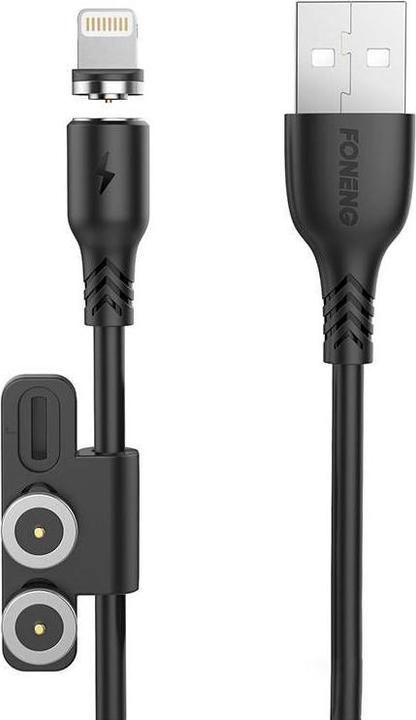 Actual product image Foneng X62 Magnetic 3in1 USB to USB-C / Lightning / Micro USB Cable, 2.4A, 1m (Black) (1 m, USB 3.2 Gen 2, 12 W)