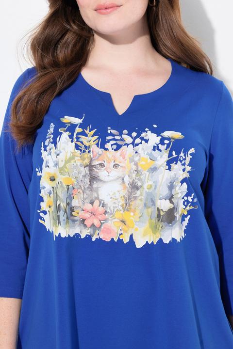 Immagine prodotto Ulla Popken Maglia dal taglio svasato con fiori, scollo a tunica e maniche a 3/4 (62)