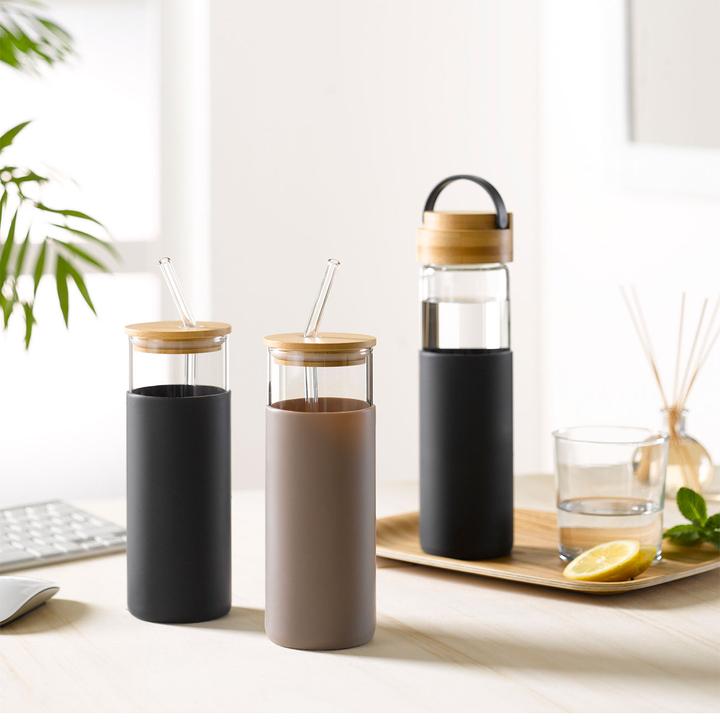 Produktbild Homea Glasflasche mit Bambusdeckel (0.55 l)