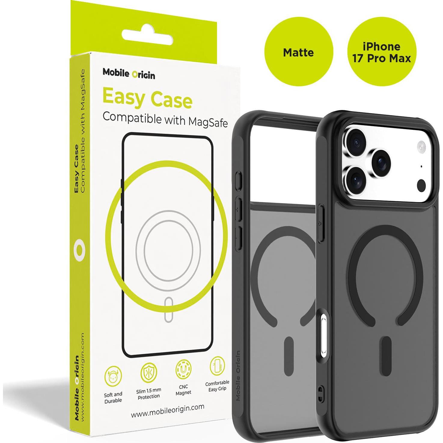 Mobile Origin Hybrid MagSafe Case, matte black - iPhone 17 Pro Max (Apple iPhone 17 Pro Max), Cover smartphone, Nero