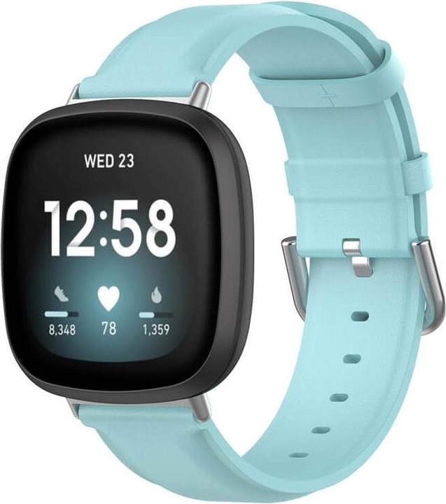 Cover-Discount Fitbit Versa / Sense - Lederarmband hellblau (Kunstleder, Versa 3, Sense)