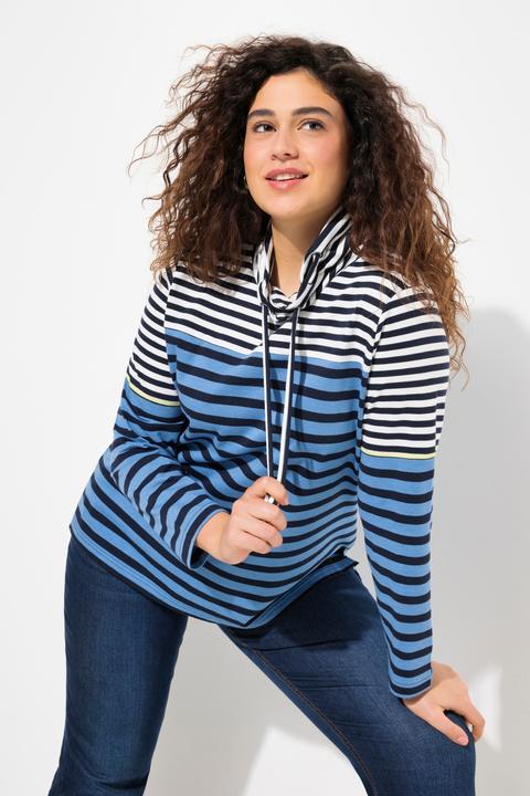 Produktbild Ulla Popken Shirt, Ringelmix, Stehkragen, Langarm, hinten länger (42, 44)