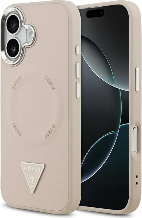 Productafbeelding Guess Case Magsafe PU Leather Case With Triangle Logo Silver Metal Camera Frame For iPhone 17 Pink (Apple iPhone 17)