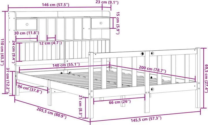 Produktbild vidaXL Bett mit Regal (140 x 200 cm)