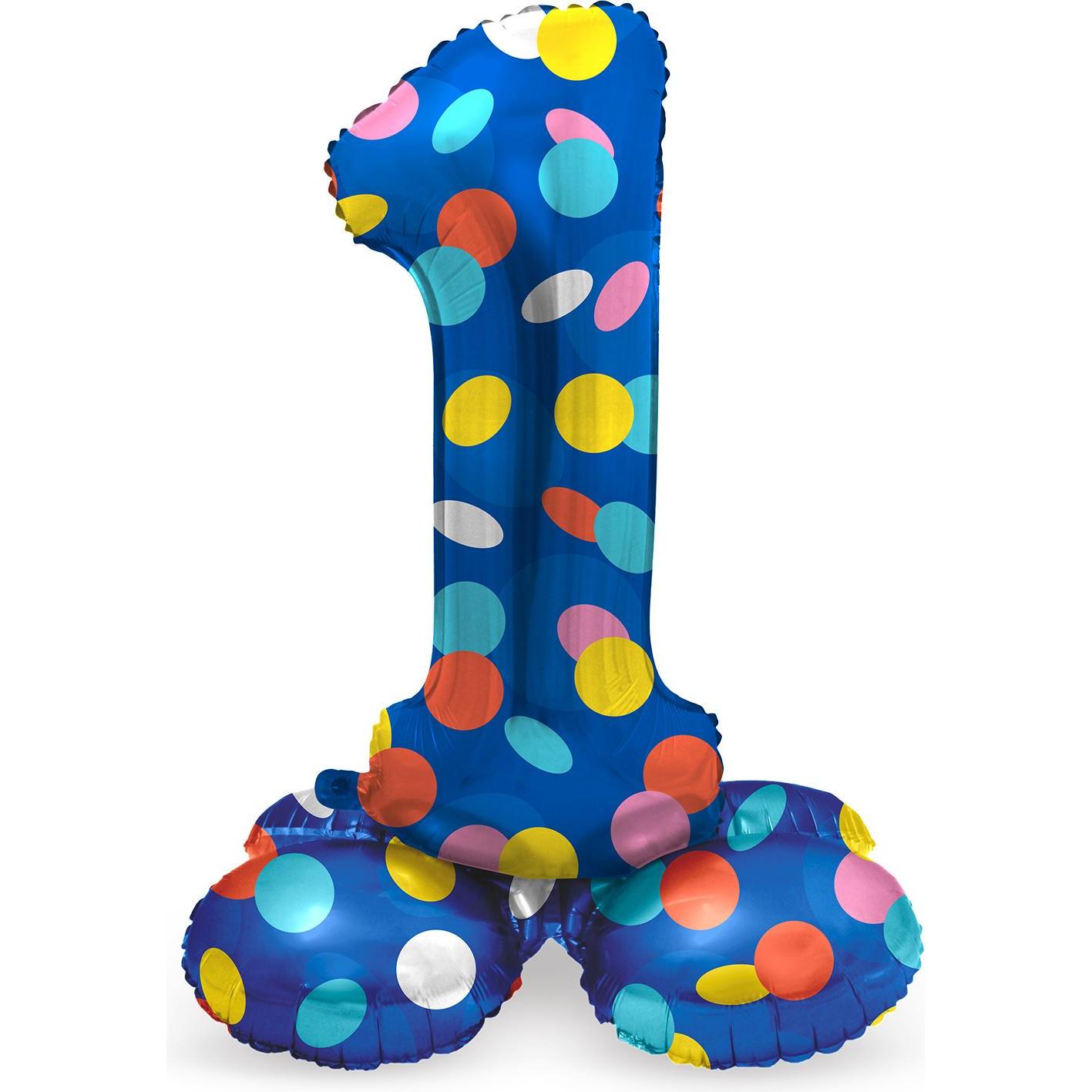 Folat Stehender Folienballon Bunte Punkte Zahl 1 - 72cm