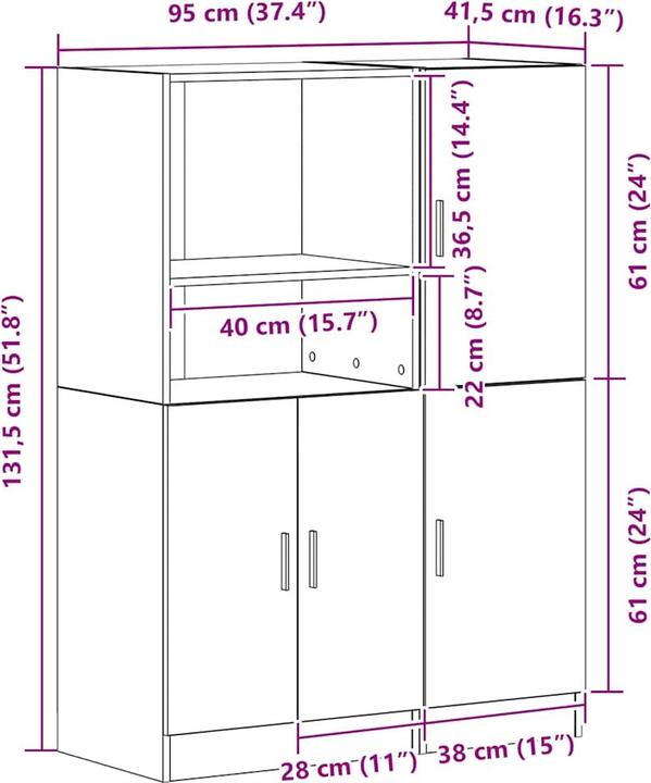Actual product image vidaXL Küchenschrank Set (95 x 41.50 x 131.50 cm)