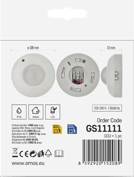 Produktbild Emos Bewegungsmelder (PIR-Sensor) IP20 1200W Weiss (6 m)