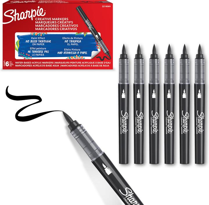 Actual product image Sharpie - Creative Marker Acrylic Paint Pens - Brush Tip Water-Based Paint Markers - Black - 6 C... (1x)