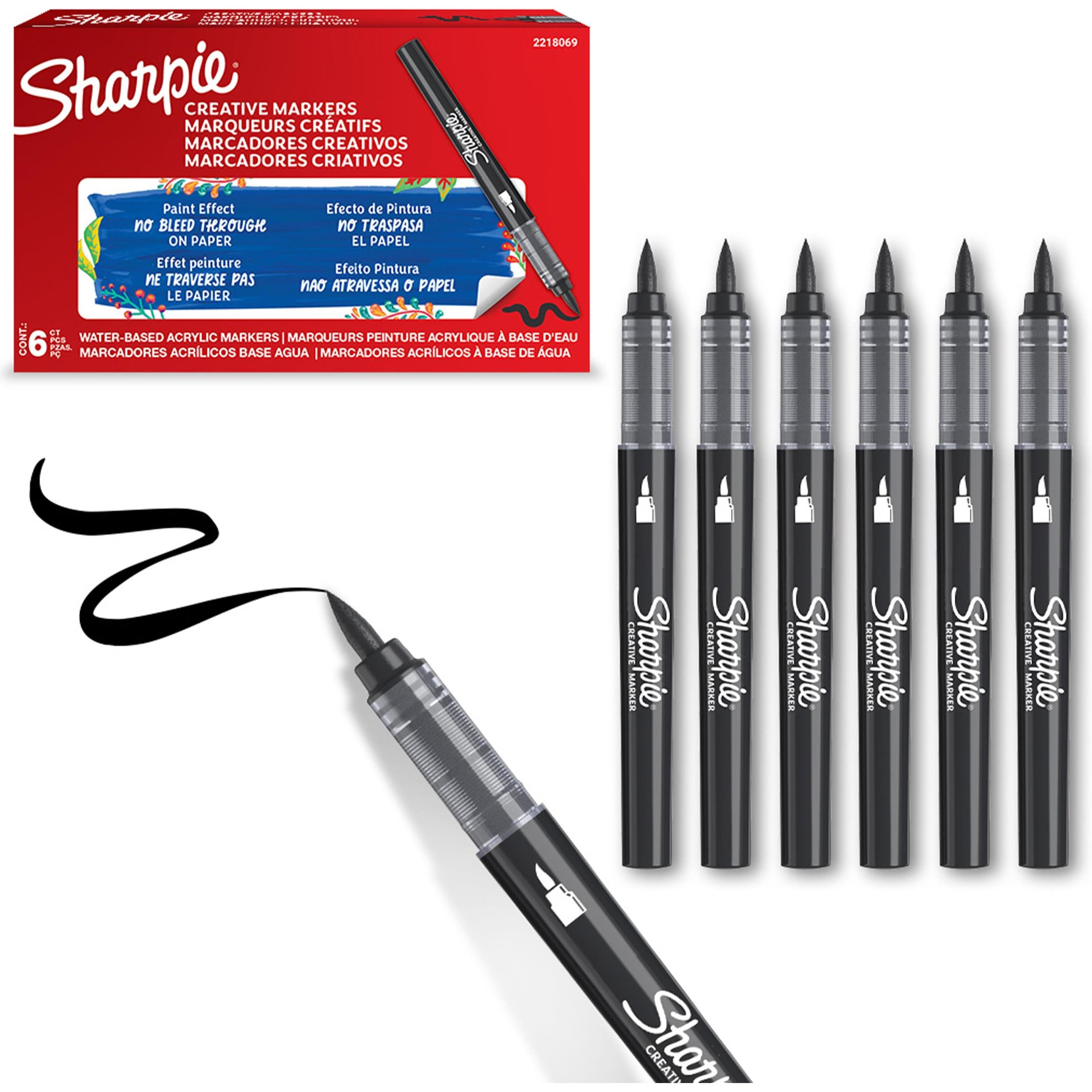 Sharpie, Evidenziatori, - Creative Marker Acrylic Paint Pens - Brush Tip Water-Based Paint Markers - Black - 6 C... (1X)