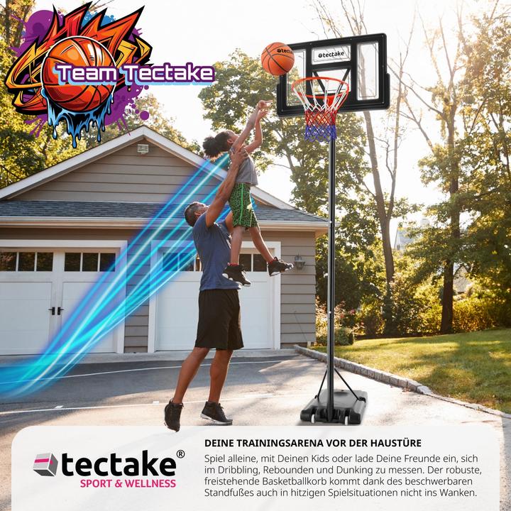 Image du produit tectake Panier de basket Dirk, hauteur de panier 234-302 cm, avec ballon et pompe