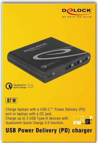 Actual product image Delock Charger 1x USB-C PD+3x USB-A QC (85 W)