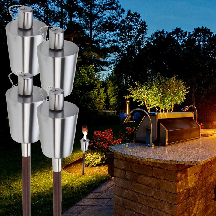 Produktbild ProGarden 4er-Set Ã–l-Gartenfackel mit Stab aus Buchenholz