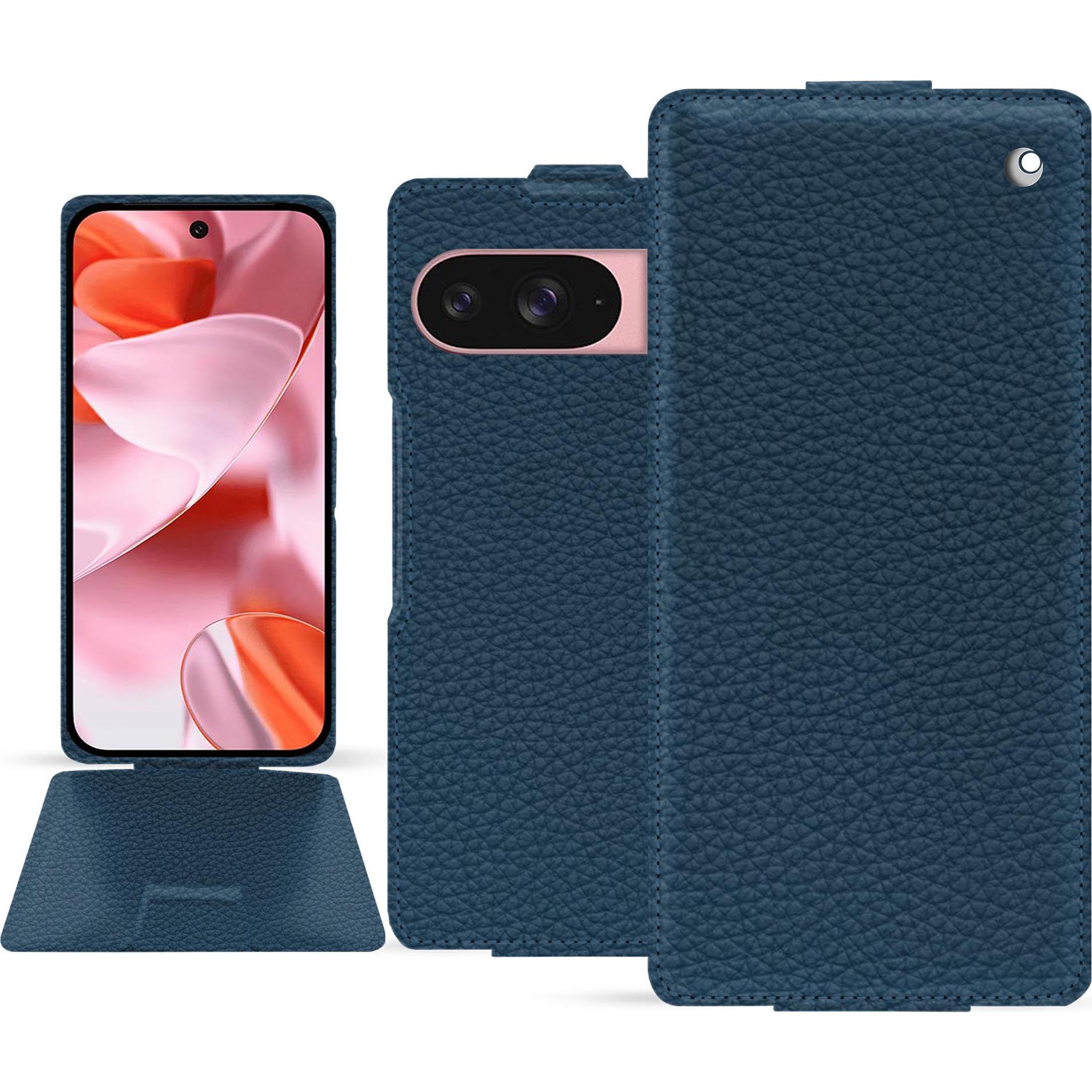 Noreve Lederschutzhülle vertikal (Google Pixel 9), Smartphone Hülle, Blau