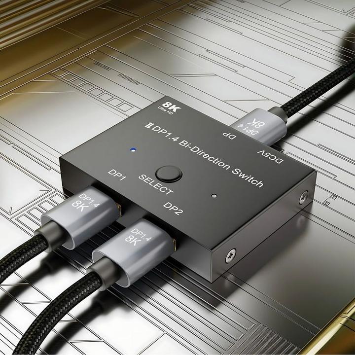 Actual product image Hermex Displayport switch 2x1 ports bidirectional 8K@30Hz DP switch