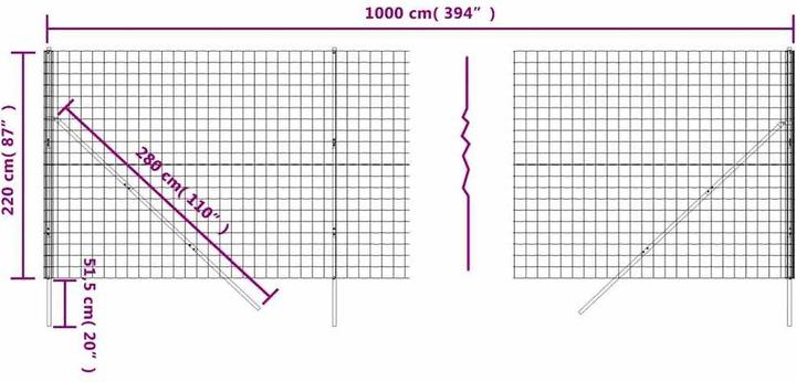 Produktbild VidaXL Maschendrahtzaun Anthrazit 2,2x10 m Verzinkter Stahl