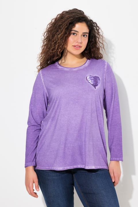Actual product image Ulla Popken Cold Dyed Sequined Heart Long Sleeve Tee (46, 48)