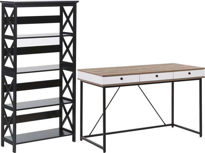 Image du produit Beliani Ensemble de meubles de bureau Tabac clair / noir FOSTER/HINTON (80 x 30 x 152 cm)