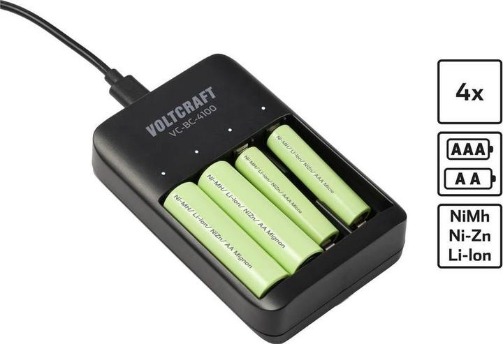 Produktbild Voltcraft VC-BC-4100 Rundzellen-Ladegerät NiMH, NiZn, LiIon Mignon (AA), Micro ( (AA, AAA)
