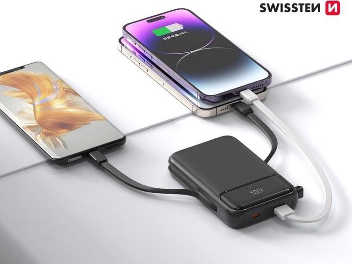 Immagine prodotto Swissten Power Bank 10000 Mah 20W (compatibile con Magsafe) con cavi integrati USB-C e Lightning (10000 mAh, 22.50 W, 38.50 Wh)