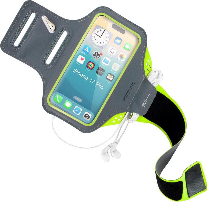 Actual product image Mobiparts Comfort Fit Sport Armband Apple iPhone 17 Pro Neon Green