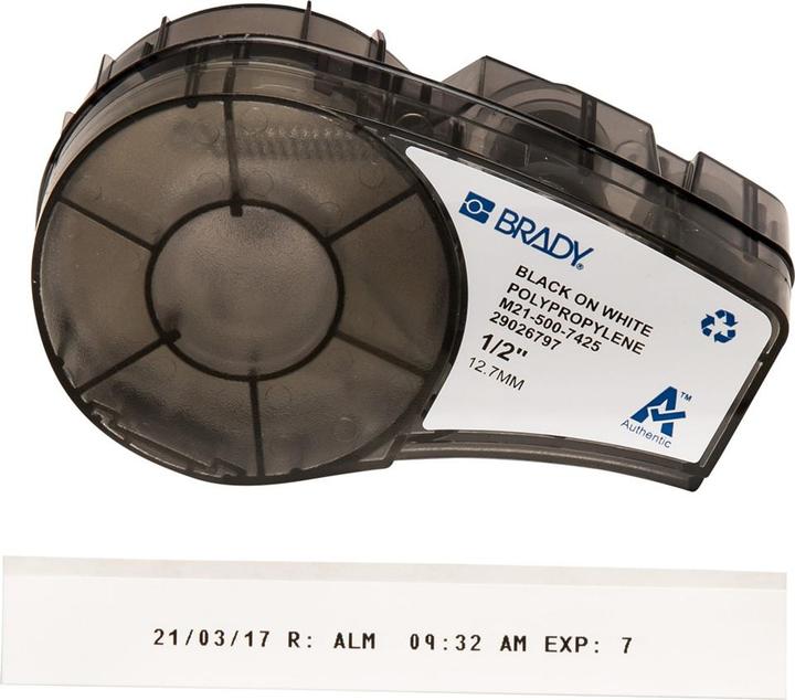 Produktbild Brady M21-500-7425, Polypropylen, Schwarz auf Weiss, 12,7mm x 6,4m, permanent, endlos (1.27 cm)