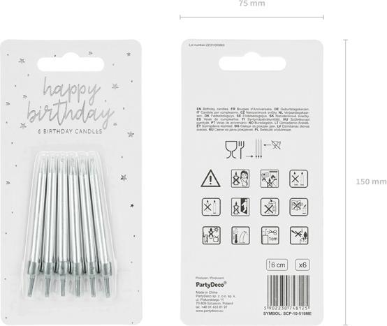 Valori nutrizionali e ingredienti Partydeco Candele di compleanno argento 6cm 6 pezzi (6 x)
