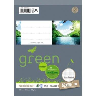 Actual product image Ursus Notepad Green Paper size: DIN A5 Ruling style: squared (A5, Checked, Soft cover)