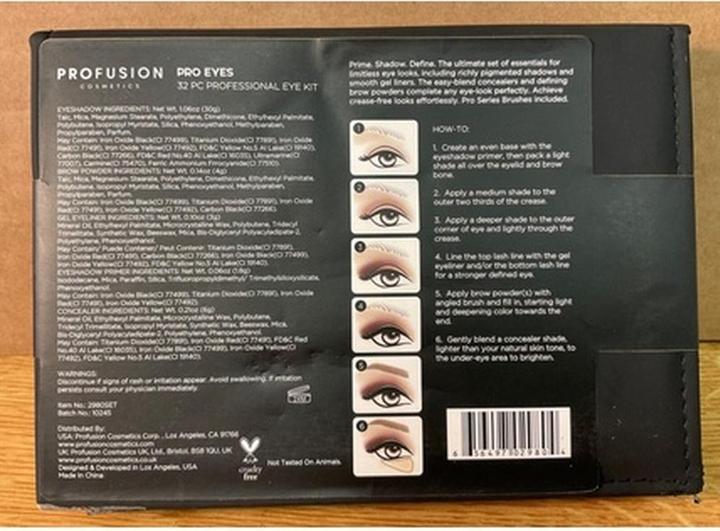 Actual product image Profusion Pro Eyes 32 pc Professional Eye Kit - Eyeshadow, Brow Powder, Brushes