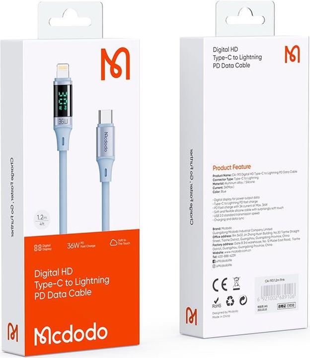 Actual product image Mcdodo Charging Cable 36W Type-C to Lightning 1.2m - Blue (1.20 m, USB 3.2 Gen 1, 36 W)