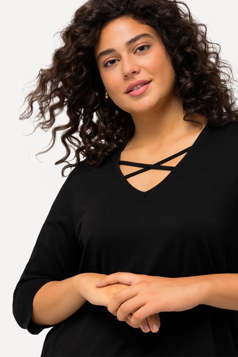 Produktbild Ulla Popken Longshirt, Zierbänder, A-Linie, V-Ausschnitt, 3/4-Arm (50, 52)