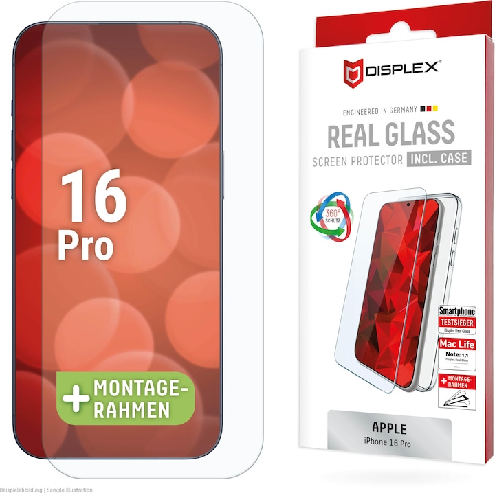 Displex Real Glass, 2D Panzerglas + Handyhülle (1 Piece, Apple iPhone 16 Pro)
