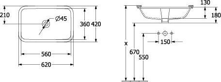 Actual product image Villeroy & Boch 5A7760R1 Undermount washbasin Architectura 620 (360 mm, 560 mm)