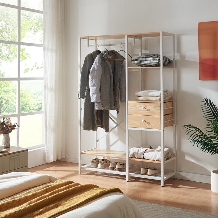 Produktbild En.Casa Garderobenständer Larem 180x120x40 cm Weiss/Eicheoptik