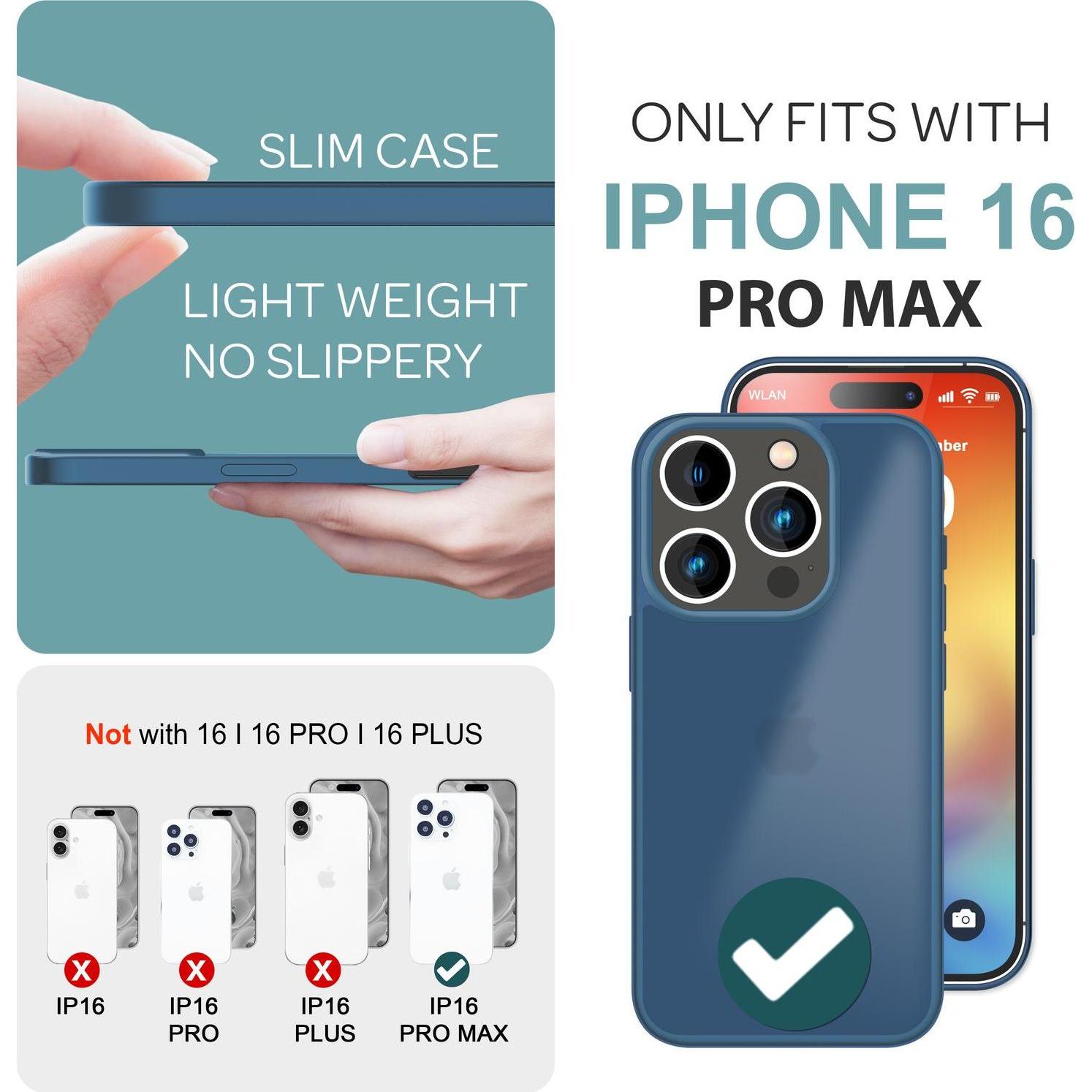 Thumbnail - Nalia Matte Hybrid Hülle Semi-Transparent (Apple iPhone 16 Pro Max), Smartphone Hülle, Blau