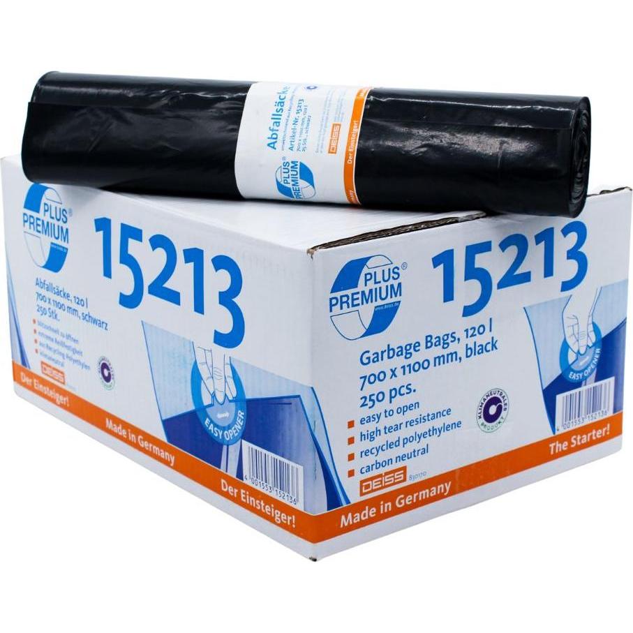 Deiss Abfallsack Premium Plus 120l schwarz, Abfallsack, Schwarz