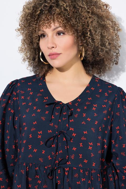 Image du produit Ulla Popken Blouse coupe évasée, imprimé petits noeuds, décolleté en V et manches longues (46, 48)