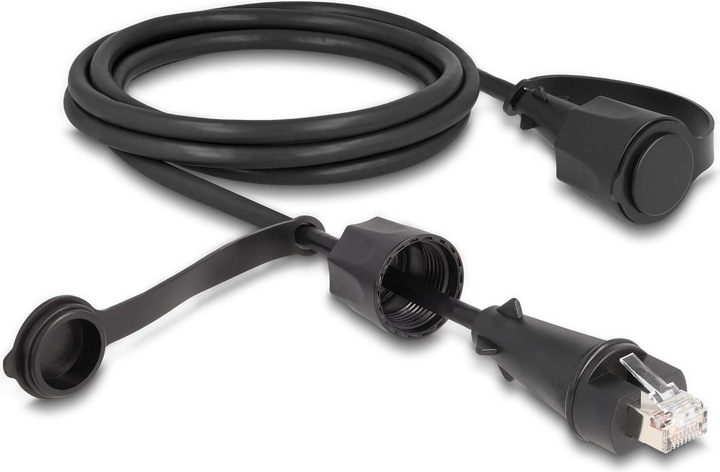 Productafbeelding Delock Netwerkkabel RJ45 plug naar RJ45 plug Cat.6 STP met afsluitdop buiten IP68 stof- en wat (STP, CAT6, 2 m)