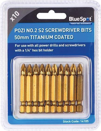 Actual product image BlueSpot Tools Titanium Coated Screwdriver Bits Pz2 X 50mm (pack 10)