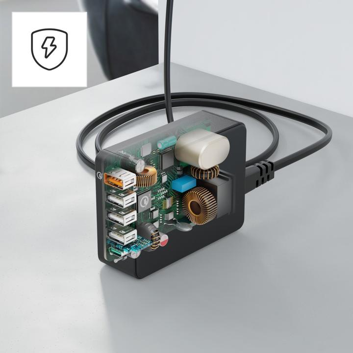 Actual product image Hama Quick charger 5 ports, 1x QC 3.0, 3x USB-A, 1x USB-C PD, 51 W, Black (51 W)