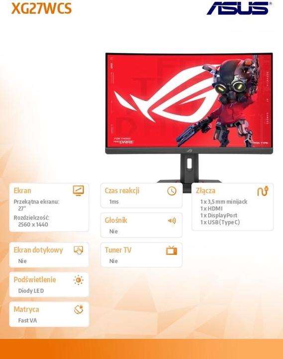 Actual product image ASUS XG27WCS (2560 x 1440 pixels, 27")