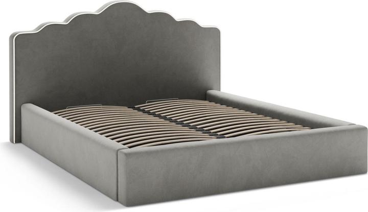 Actual product image Micadoni Velvet Storage Bed With Headboard, "Dream", Ivory and Dark Grey, 222x220x122 Made in Europe (180 x 200 cm)