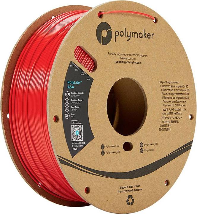 Actual product image Polymaker PF01013 PolyLite Filament ASA UV-resistant, weatherproof, heat-resistant (ASA, 2.85 mm, 1000 g, Red)