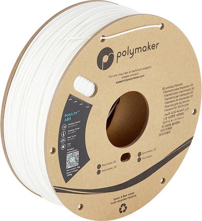 Produktbild Polymaker PE01012 PolyLite Filament ABS geruchsarm 2.85 mm 1000 g Weiss 1 St. (ABS, 2.85 mm, 1000 g, Weiss)