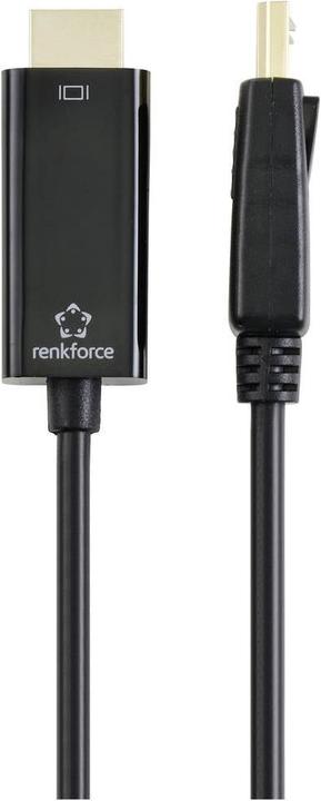 Actual product image Renkforce HDMI Connection Cable DisplayPort Plug 5.00 m Black RF-5179192 PVC Jacket (5 m, DisplayPort, HDMI, 1.1)