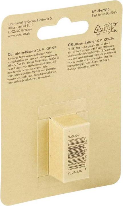Productafbeelding Voltcraft CR123A Fotobatterij CR-123A Lithium 1500 mAh 3 V 1 st. (1 Pcs., RCR123A, 1500 mAh)