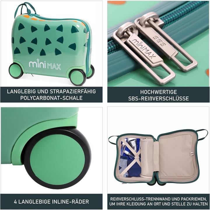 Actual product image Aerolite Minimax Kinder-Hartschalenkoffer Dinosaurier mit 4 Rollen (29 l)